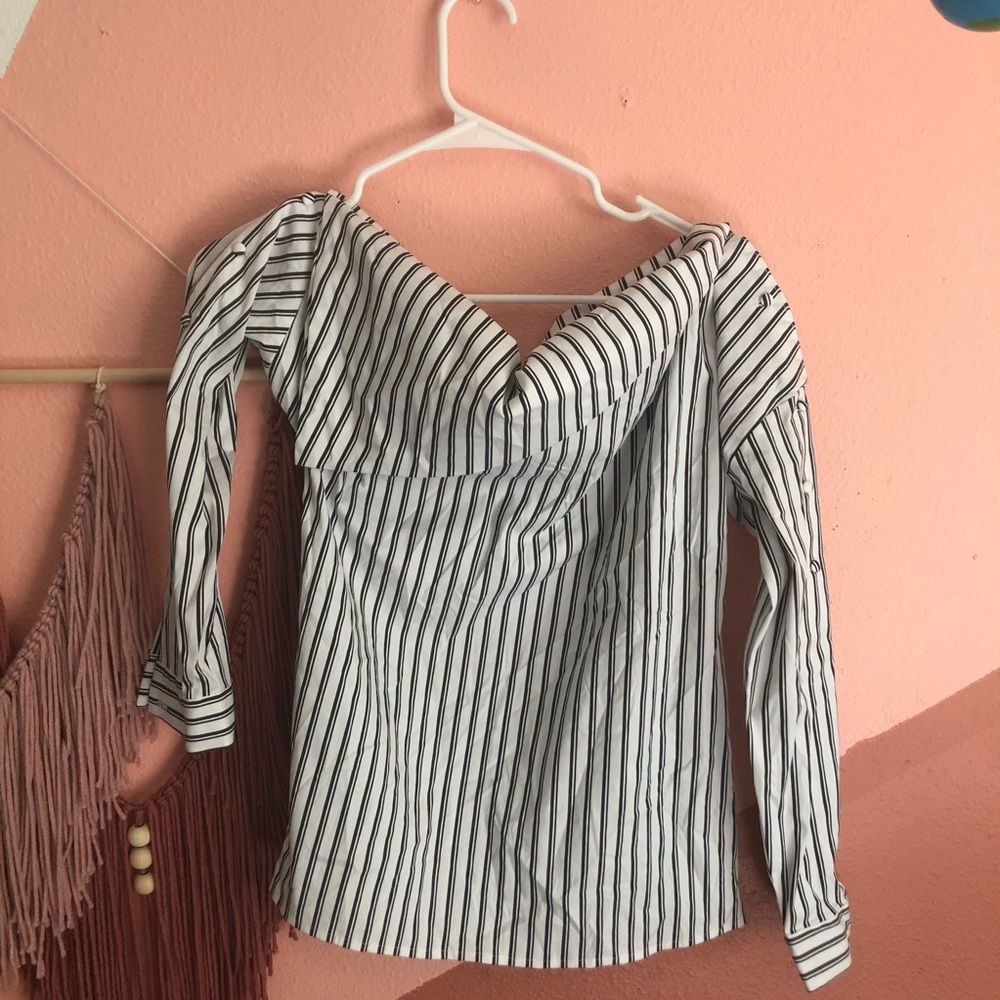 Bar 3 Off the Shoulder Fold Over Striped Blouse - Picture 1 of 7